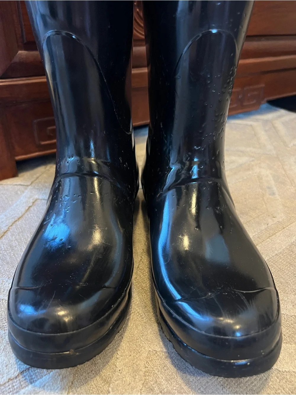 Hunter Glossy Black Tall Rain Boots with Buckle
